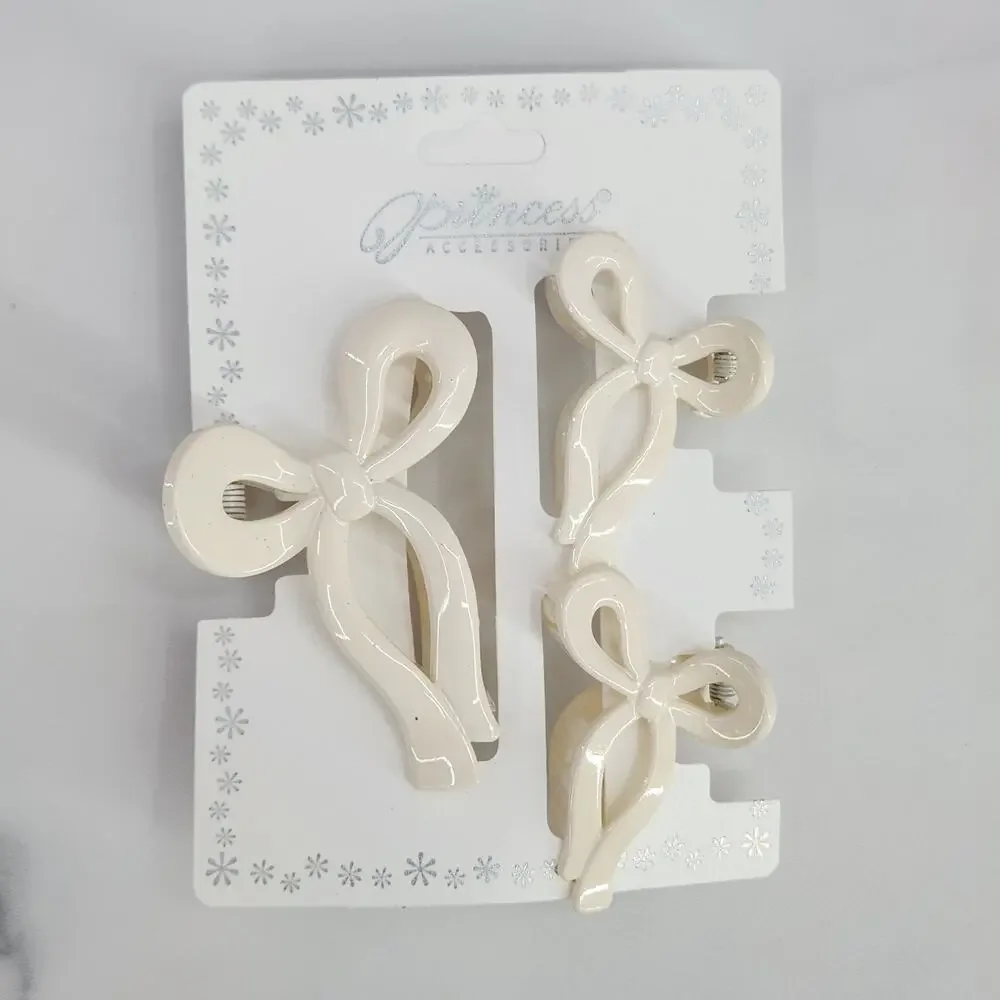 3 pc Ribbon Shaped Claw Clip Set, Hair clips, Off White by Princess Accessories